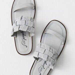 🖤 Free People Winding River Slip-On Flat Quilted Woven Sandals Grey Blue